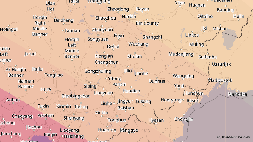 A map of Jilin, China, showing the path of the 27. Nov 2095 Ringförmige Sonnenfinsternis