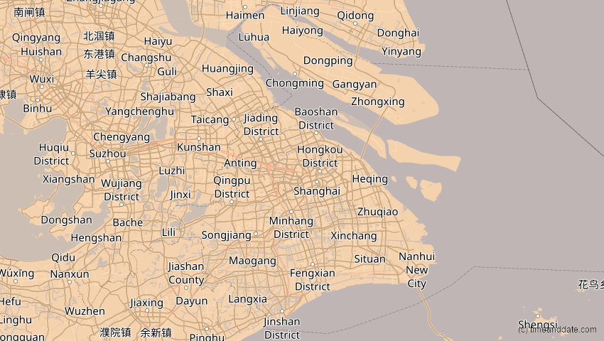 A map of Shanghai, China, showing the path of the 27. Nov 2095 Ringförmige Sonnenfinsternis