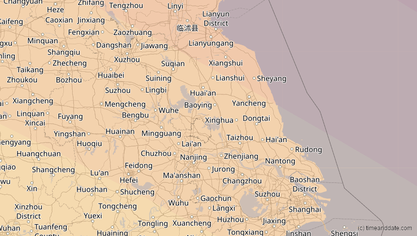 A map of Jiangsu, China, showing the path of the 27. Nov 2095 Ringförmige Sonnenfinsternis