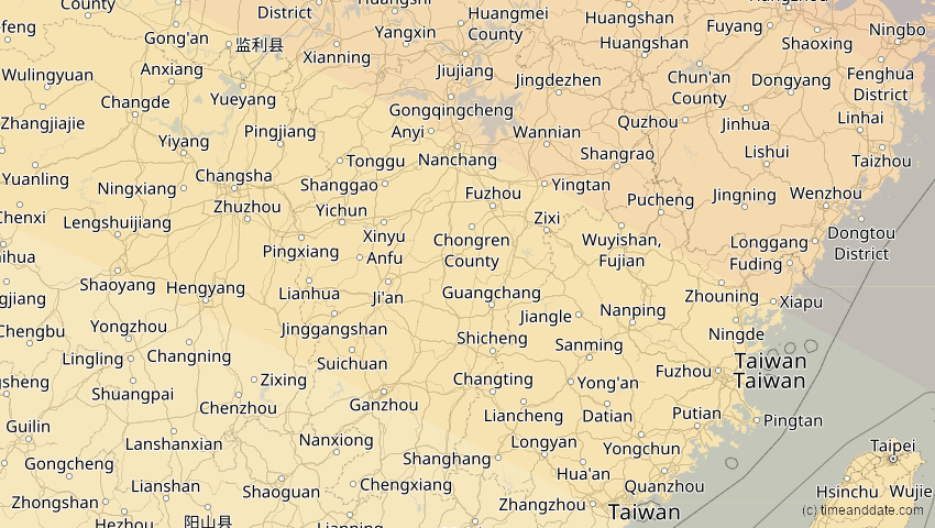 A map of Jiangxi, China, showing the path of the 27. Nov 2095 Ringförmige Sonnenfinsternis