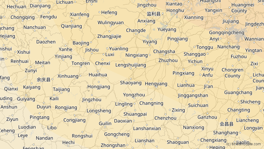 A map of Hunan, China, showing the path of the 27. Nov 2095 Ringförmige Sonnenfinsternis