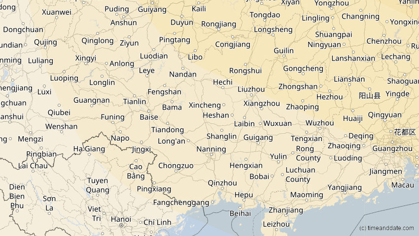 A map of Guangxi, China, showing the path of the 27. Nov 2095 Ringförmige Sonnenfinsternis