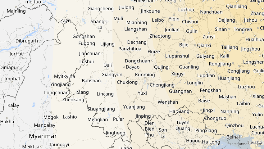 A map of Yunnan, China, showing the path of the 27. Nov 2095 Ringförmige Sonnenfinsternis