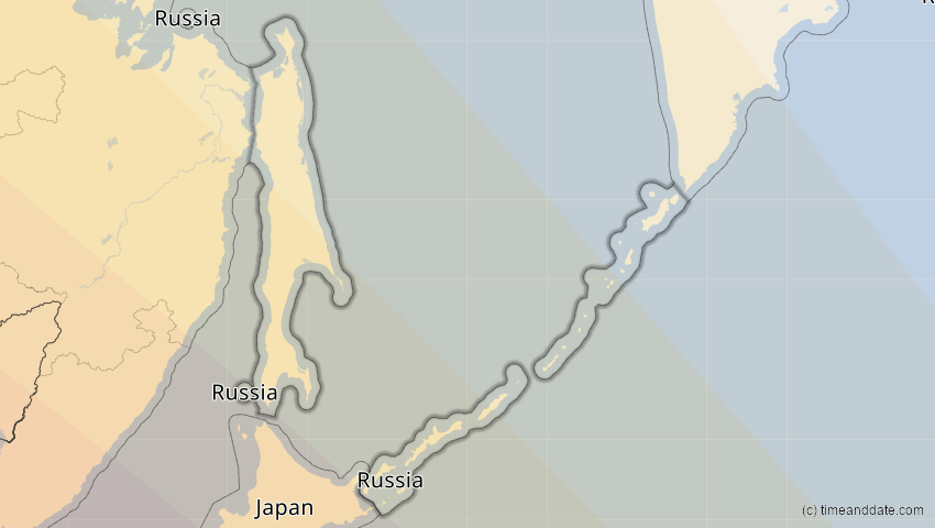 A map of Sachalin, Russland, showing the path of the 27. Nov 2095 Ringförmige Sonnenfinsternis