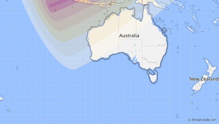 A map of Australien, showing the path of the 22. Mai 2096 Totale Sonnenfinsternis