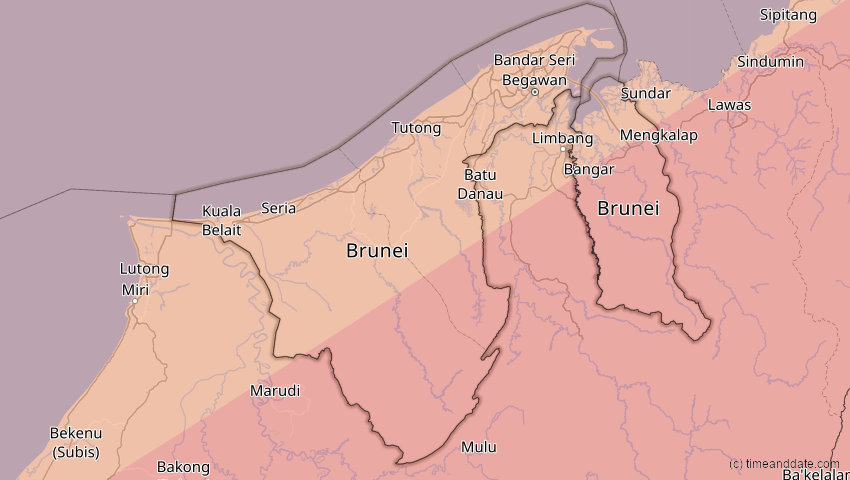 A map of Brunei, showing the path of the 22. Mai 2096 Totale Sonnenfinsternis