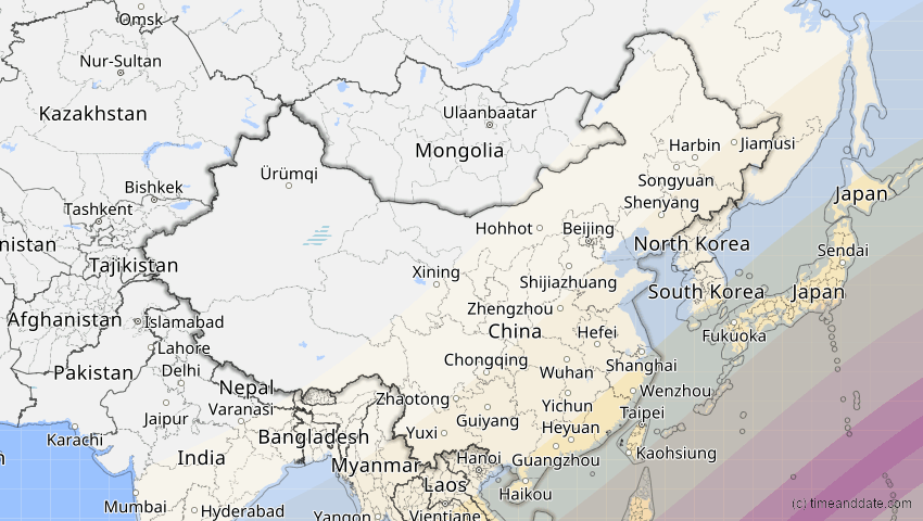 A map of China, showing the path of the 22. Mai 2096 Totale Sonnenfinsternis