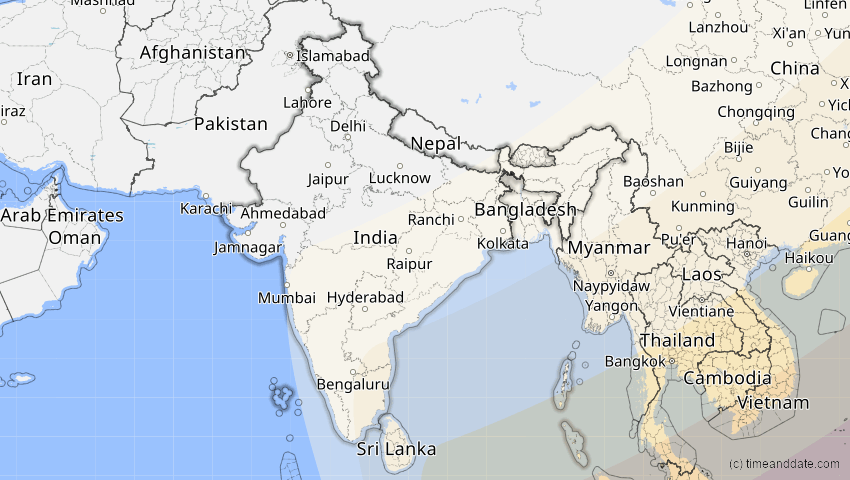A map of Indien, showing the path of the 22. Mai 2096 Totale Sonnenfinsternis