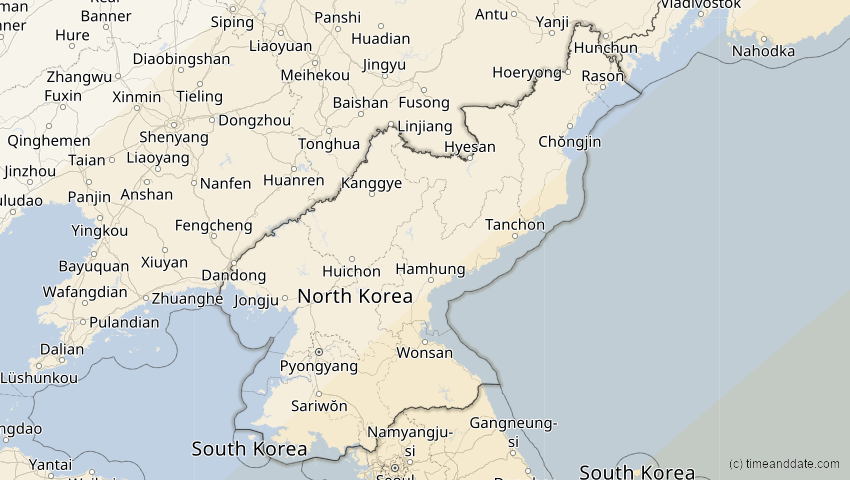 A map of Nordkorea, showing the path of the 22. Mai 2096 Totale Sonnenfinsternis