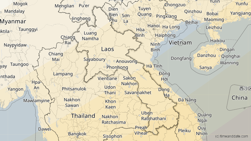 A map of Laos, showing the path of the 22. Mai 2096 Totale Sonnenfinsternis