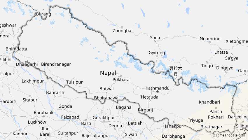 A map of Nepal, showing the path of the 22. Mai 2096 Totale Sonnenfinsternis