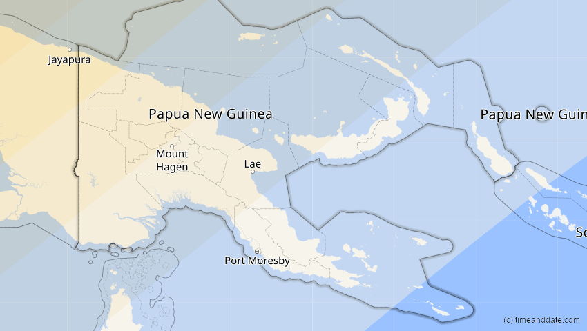 A map of Papua-Neuguinea, showing the path of the 22. Mai 2096 Totale Sonnenfinsternis