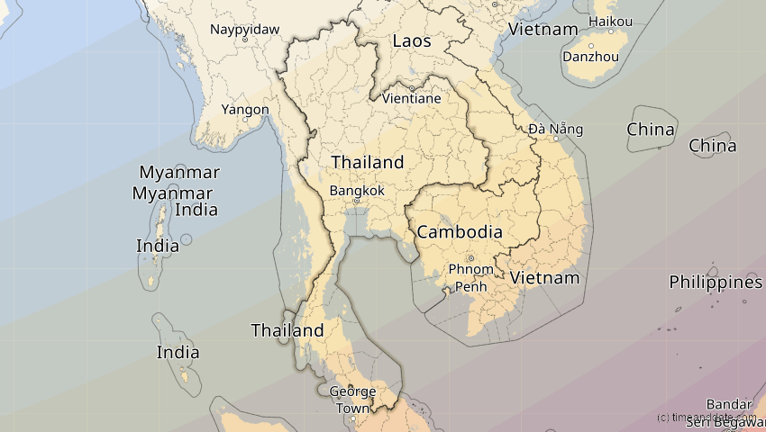 A map of Thailand, showing the path of the 22. Mai 2096 Totale Sonnenfinsternis