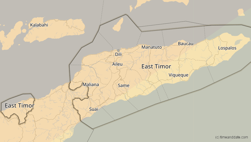 A map of Osttimor, showing the path of the 22. Mai 2096 Totale Sonnenfinsternis