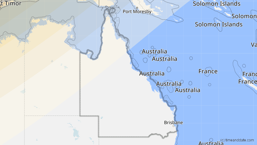 A map of Queensland, Australien, showing the path of the 22. Mai 2096 Totale Sonnenfinsternis