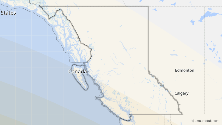 A map of British Columbia, Kanada, showing the path of the 21. Mai 2096 Totale Sonnenfinsternis