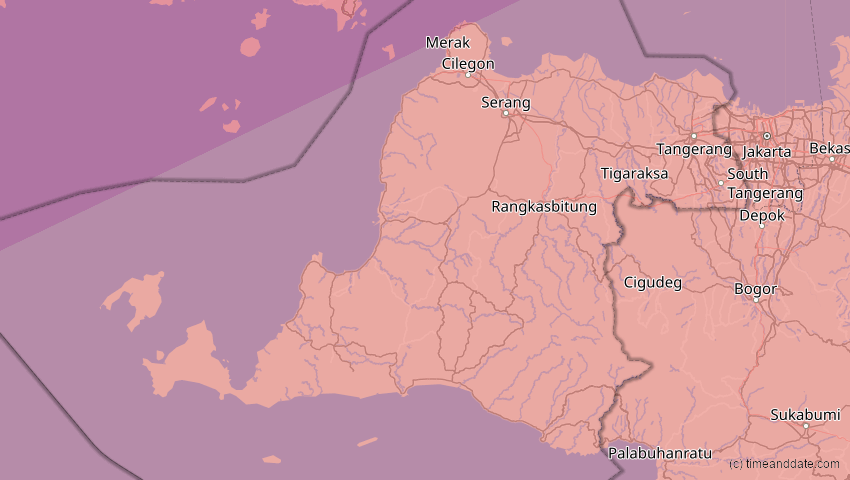 A map of Banten, Indonesien, showing the path of the 22. Mai 2096 Totale Sonnenfinsternis