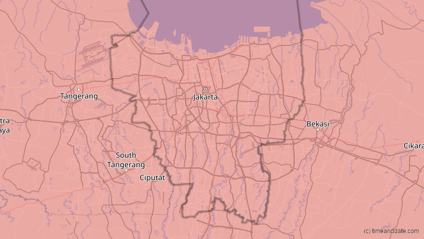 A map of Jakarta Hauptstadtdistrikt, Indonesien, showing the path of the 22. Mai 2096 Totale Sonnenfinsternis