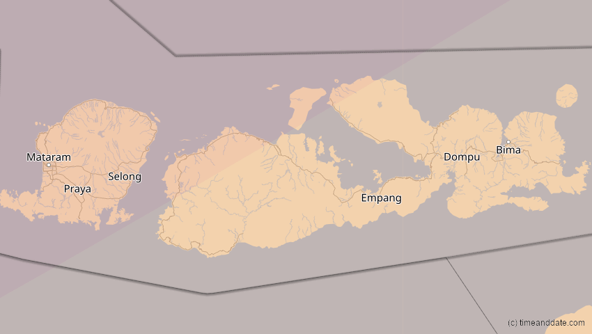 A map of Nusa Tenggara Barat, Indonesien, showing the path of the 22. Mai 2096 Totale Sonnenfinsternis