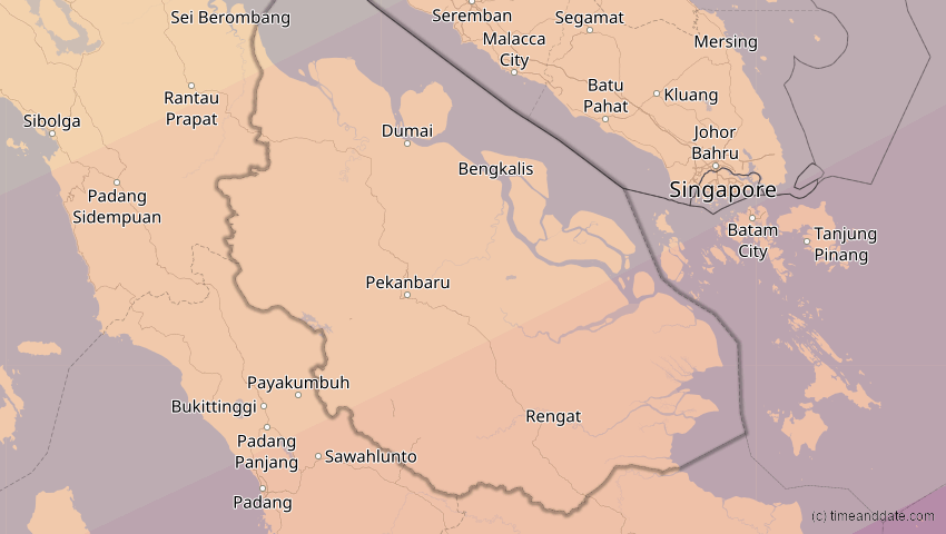 A map of Riau, Indonesien, showing the path of the 22. Mai 2096 Totale Sonnenfinsternis