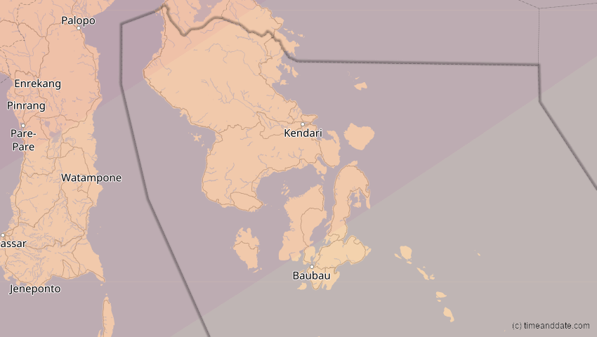 A map of Sulawesi Tenggara, Indonesien, showing the path of the 22. Mai 2096 Totale Sonnenfinsternis