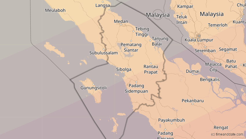 A map of Sumatera Utara, Indonesien, showing the path of the 22. Mai 2096 Totale Sonnenfinsternis