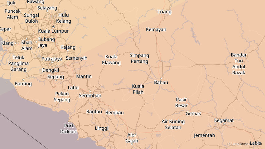 A map of Negeri Sembilan, Malaysia, showing the path of the 22. Mai 2096 Totale Sonnenfinsternis