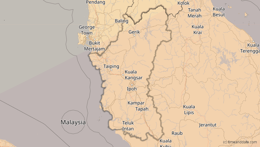 A map of Perak, Malaysia, showing the path of the 22. Mai 2096 Totale Sonnenfinsternis