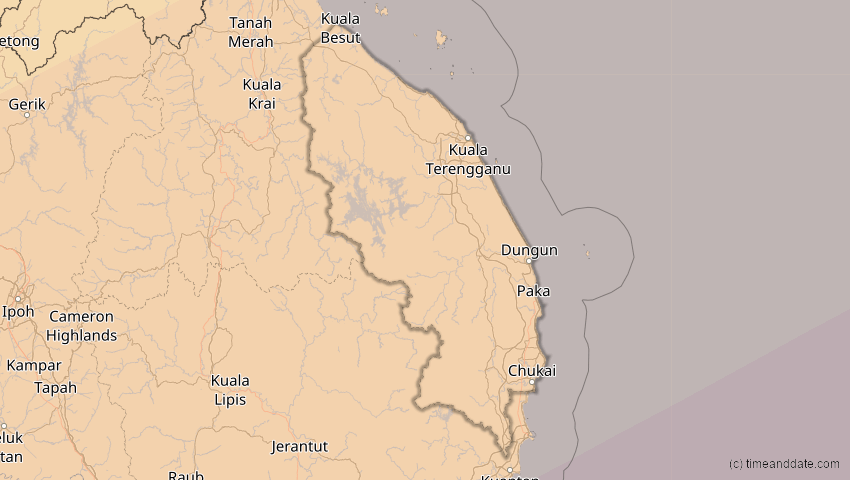 A map of Terengganu, Malaysia, showing the path of the 22. Mai 2096 Totale Sonnenfinsternis