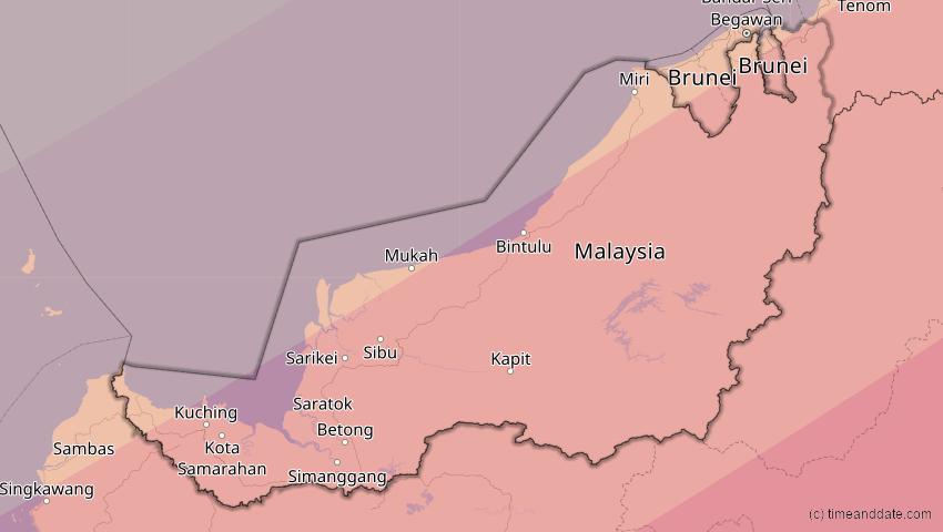 A map of Sarawak, Malaysia, showing the path of the 22. Mai 2096 Totale Sonnenfinsternis
