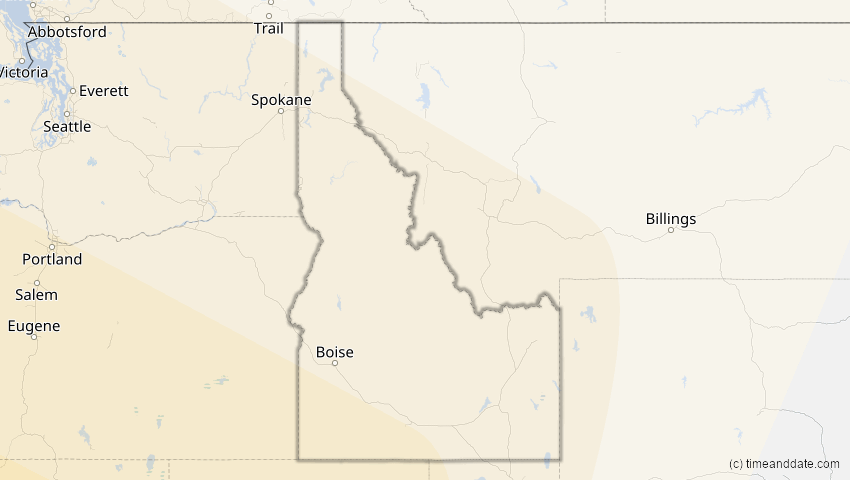 A map of Idaho, USA, showing the path of the 21. Mai 2096 Totale Sonnenfinsternis