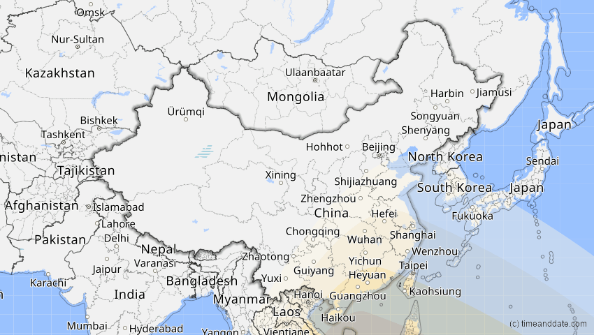 A map of China, showing the path of the 15. Nov 2096 Ringförmige Sonnenfinsternis