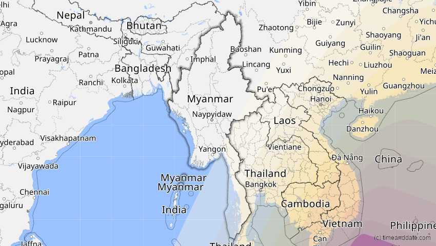 A map of Myanmar, showing the path of the 15. Nov 2096 Ringförmige Sonnenfinsternis