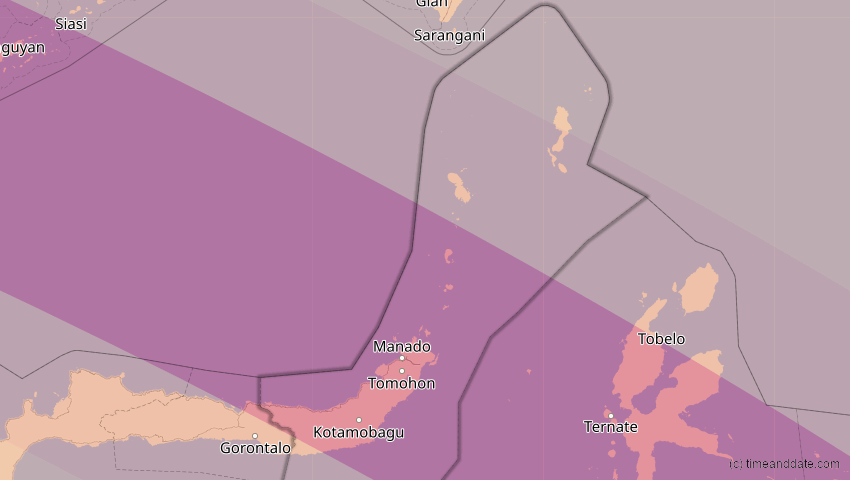 A map of Sulawesi Utara, Indonesien, showing the path of the 15. Nov 2096 Ringförmige Sonnenfinsternis