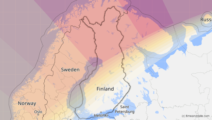 A map of Finnland, showing the path of the 11. Mai 2097 Totale Sonnenfinsternis