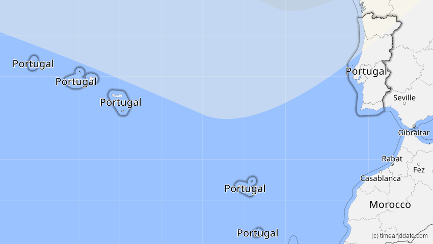 A map of Portugal, showing the path of the 11. Mai 2097 Totale Sonnenfinsternis