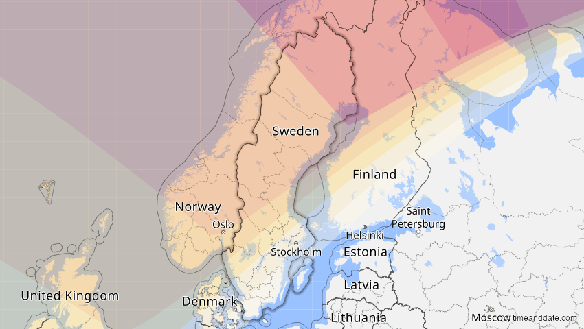 A map of Schweden, showing the path of the 11. Mai 2097 Totale Sonnenfinsternis