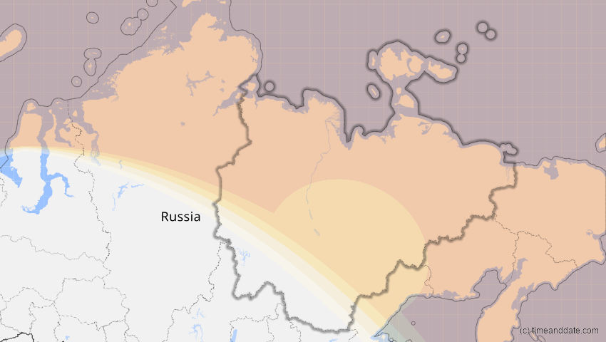 A map of Sacha (Jakutien), Russland, showing the path of the 12. Mai 2097 Totale Sonnenfinsternis