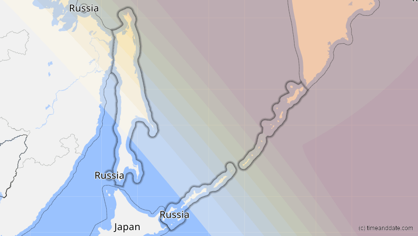 A map of Sachalin, Russland, showing the path of the 12. Mai 2097 Totale Sonnenfinsternis