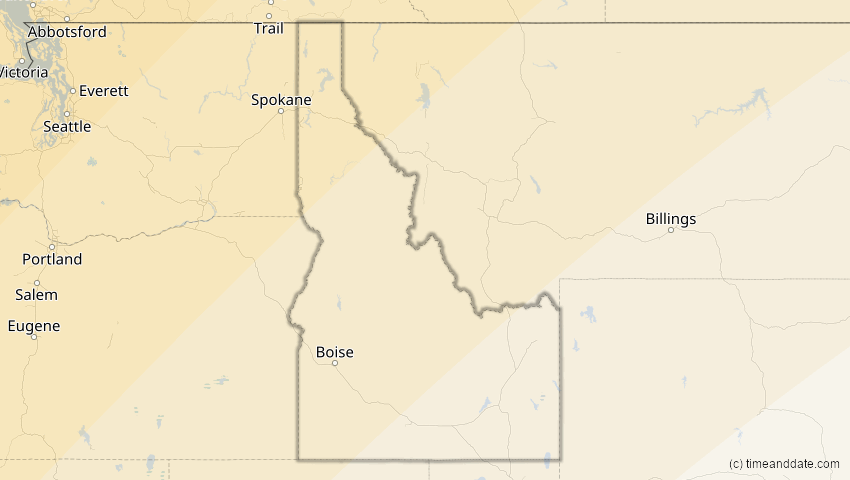 A map of Idaho, USA, showing the path of the 11. Mai 2097 Totale Sonnenfinsternis
