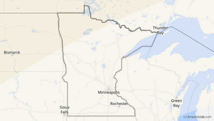 A map of Minnesota, USA, showing the path of the 11. Mai 2097 Totale Sonnenfinsternis