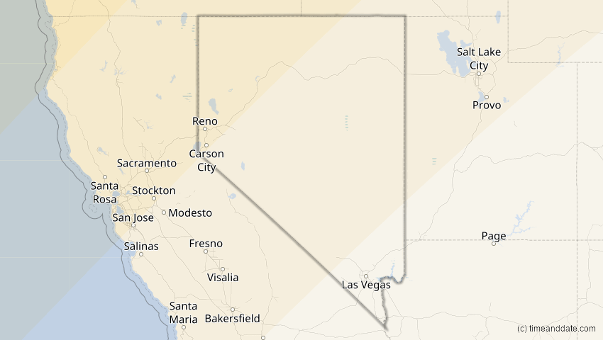 A map of Nevada, USA, showing the path of the 11. Mai 2097 Totale Sonnenfinsternis