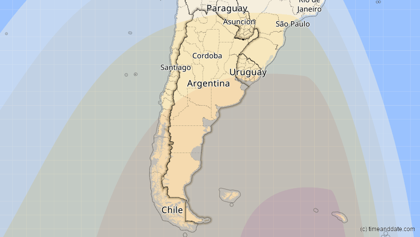 A map of Argentinien, showing the path of the 1. Apr 2098 Partielle Sonnenfinsternis