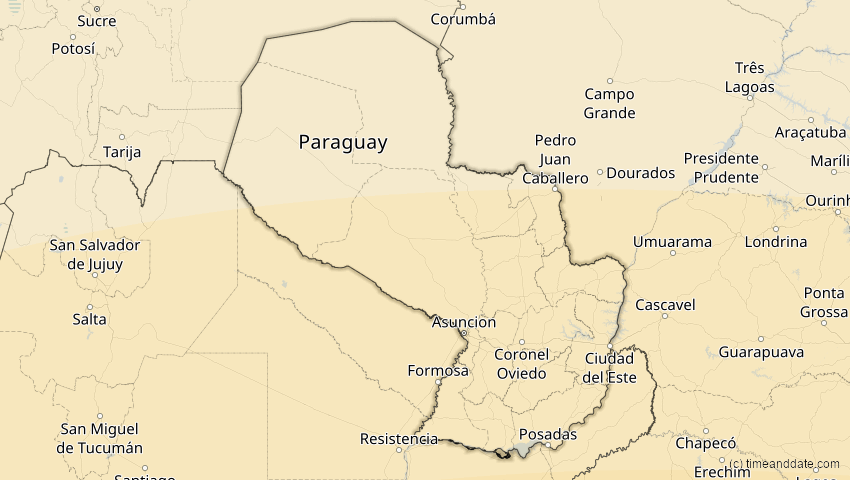 A map of Paraguay, showing the path of the 1. Apr 2098 Partielle Sonnenfinsternis