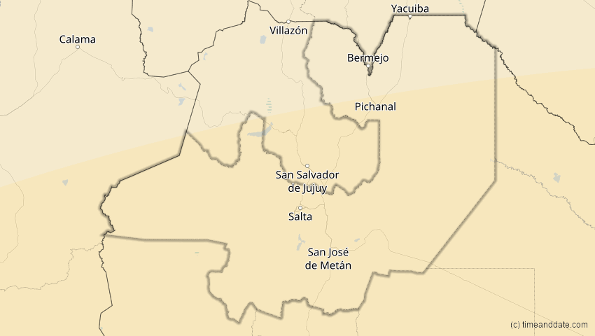 A map of Salta, Argentinien, showing the path of the 1. Apr 2098 Partielle Sonnenfinsternis