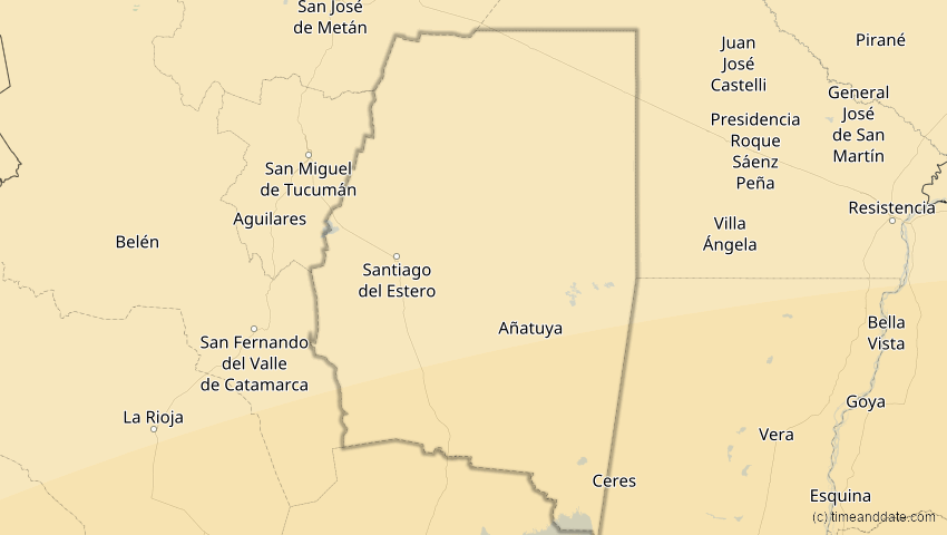 A map of Santiago del Estero, Argentinien, showing the path of the 1. Apr 2098 Partielle Sonnenfinsternis