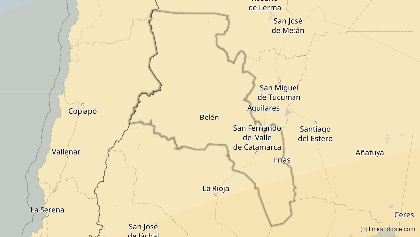 A map of Catamarca, Argentinien, showing the path of the 1. Apr 2098 Partielle Sonnenfinsternis