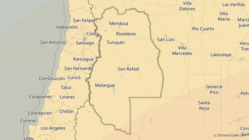 A map of Mendoza, Argentinien, showing the path of the 1. Apr 2098 Partielle Sonnenfinsternis