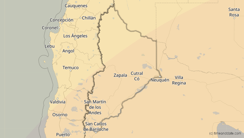 A map of Neuquén, Argentinien, showing the path of the 1. Apr 2098 Partielle Sonnenfinsternis