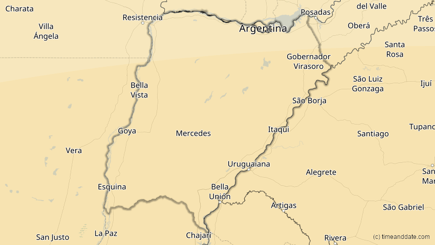 A map of Corrientes, Argentinien, showing the path of the 1. Apr 2098 Partielle Sonnenfinsternis